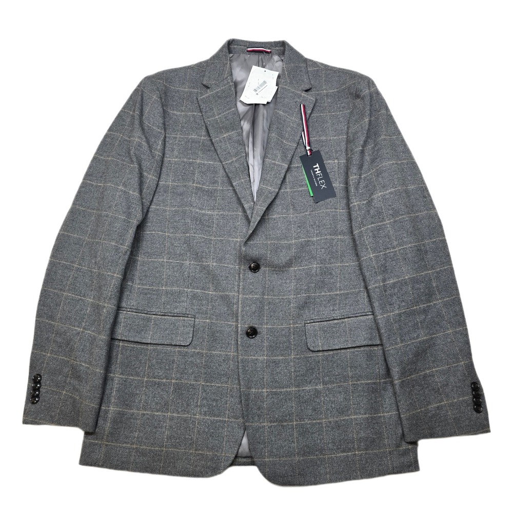Tommy Hilfiger Sport Coat Mens 42L 42 Jacket TH Flex Gray Windowpane Blazer